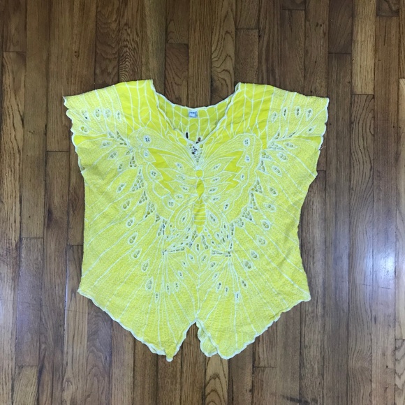 VINTAGE Butterfly Yellow Romantic Lace Top - Picture 5 of 6